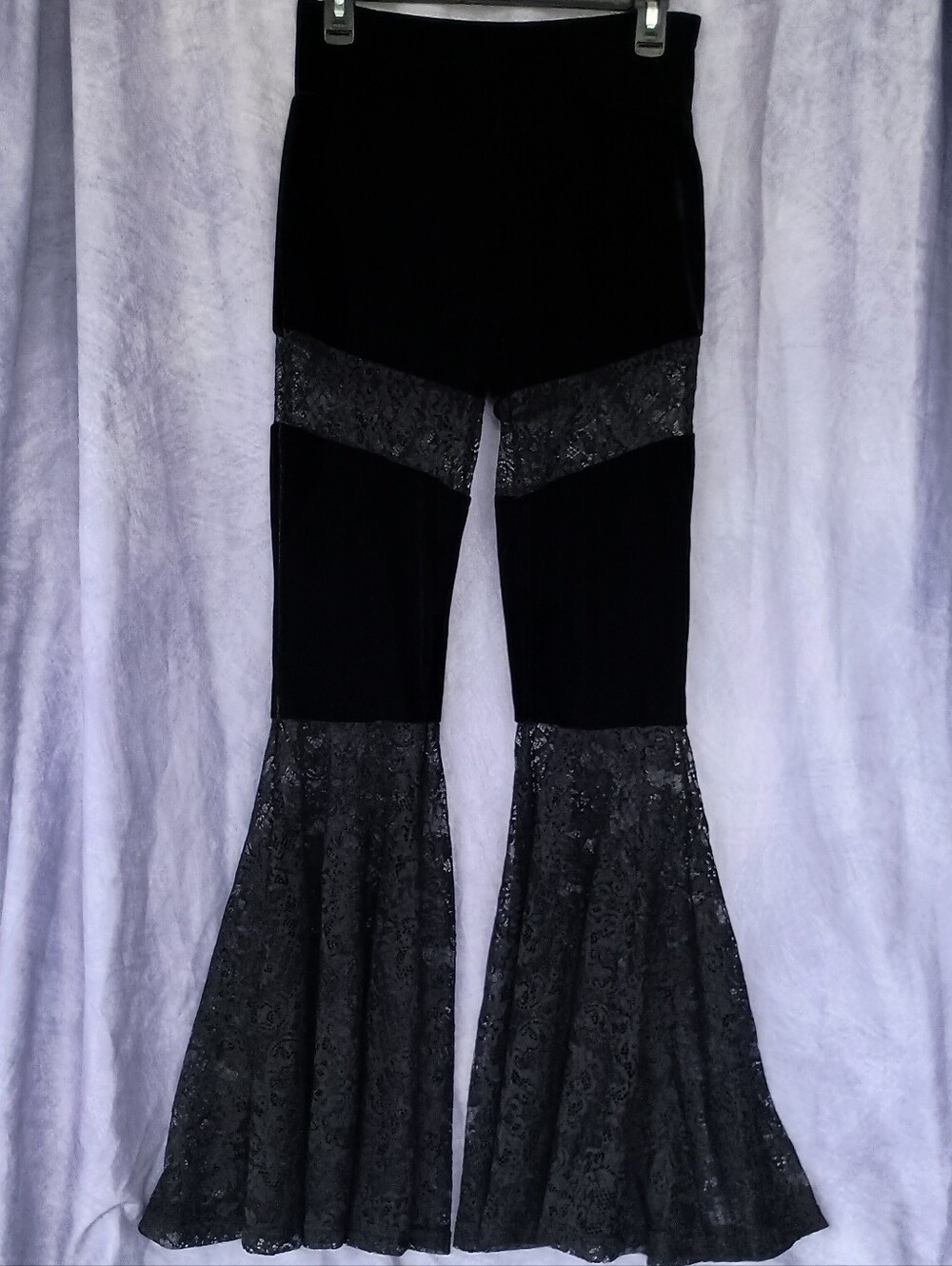 Killstar Solstice's Sister Bell Bottoms Black Velvet Lace Flare Pants